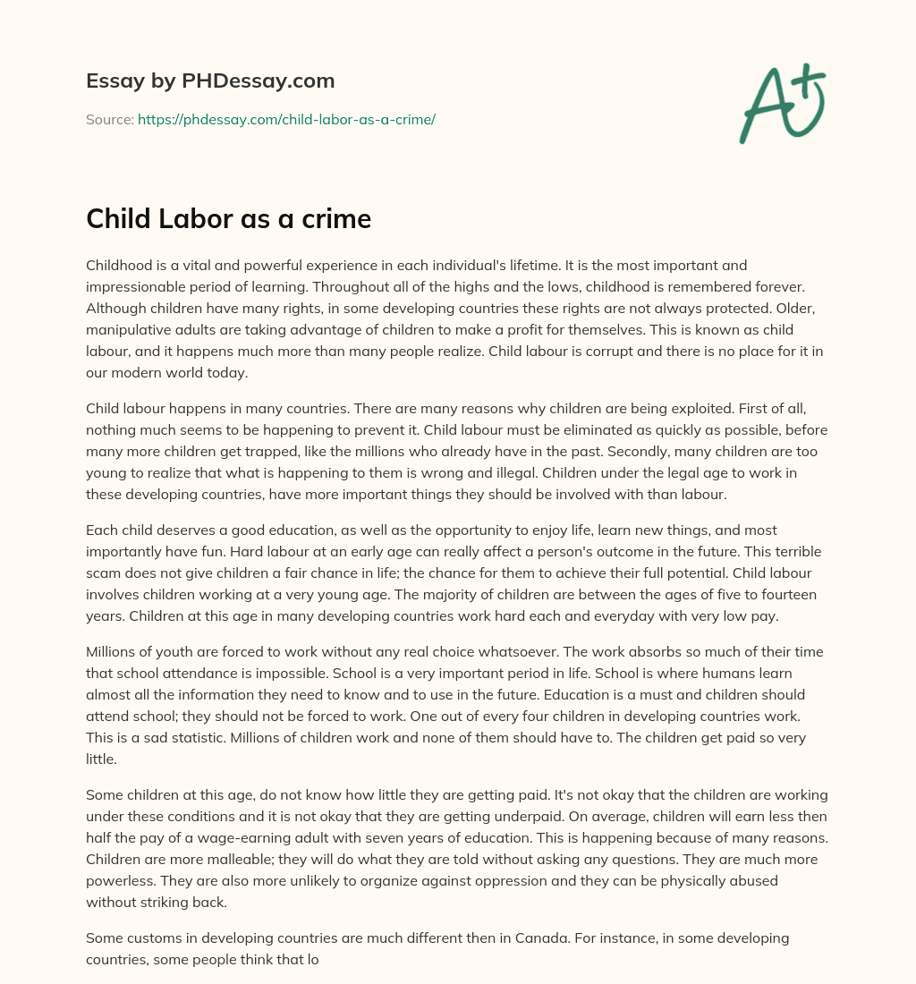 child labour is a crime essay in english