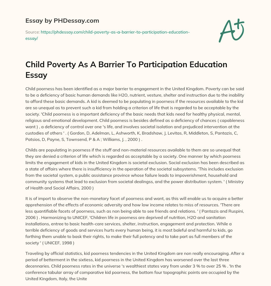 Child Poverty As A Barrier To Participation Education Essay essay
