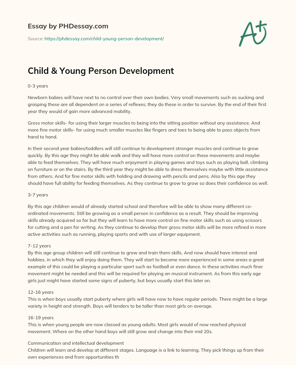 Child & Young Person Development essay