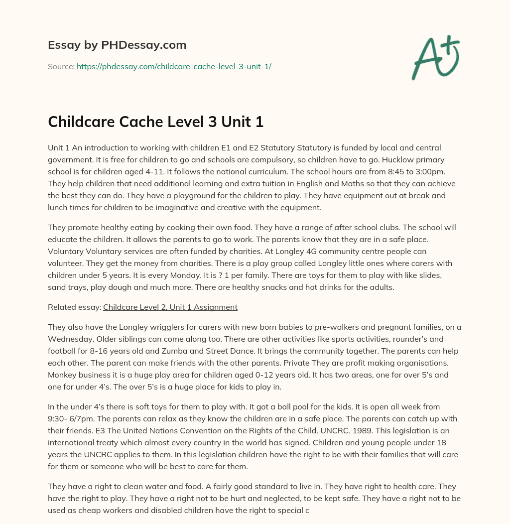 cache childcare level 3 assignment guidance