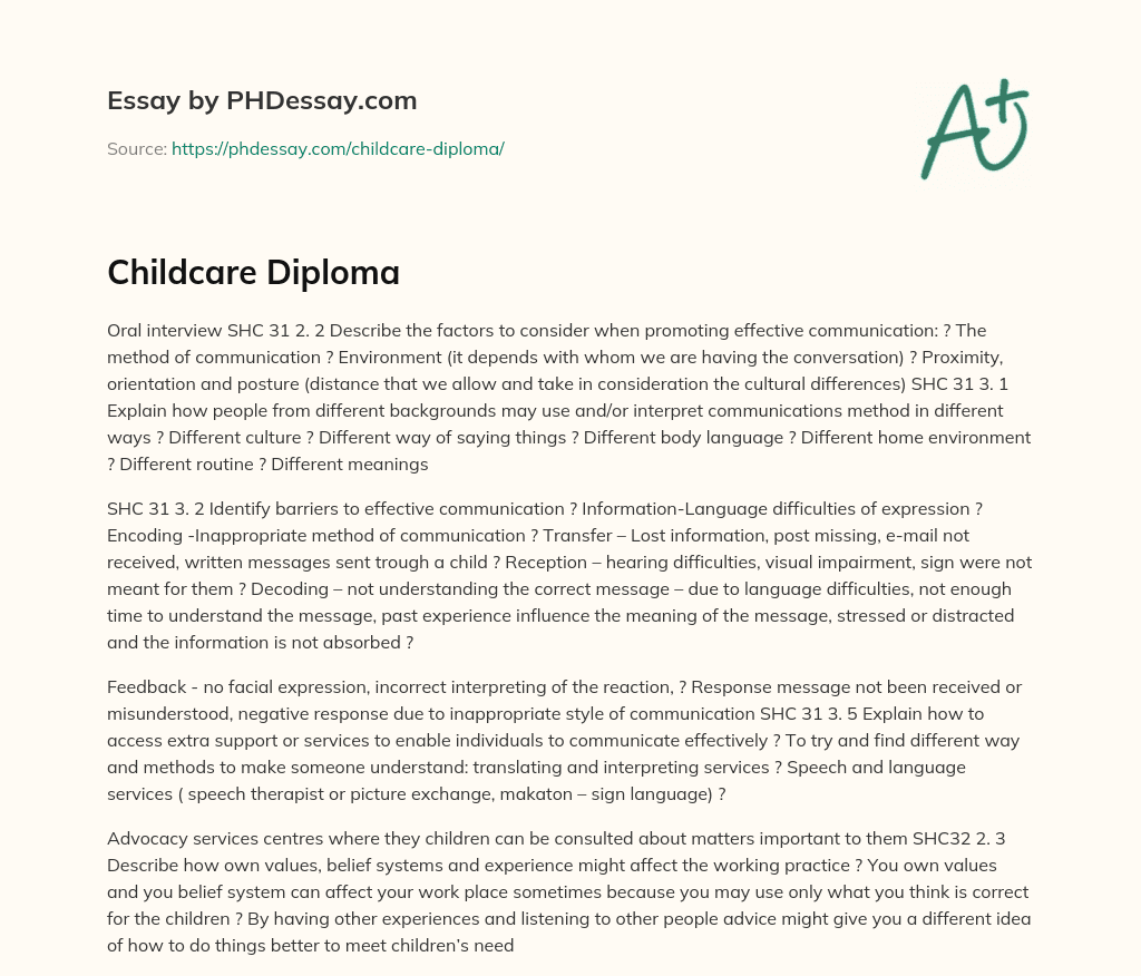 Childcare Diploma essay