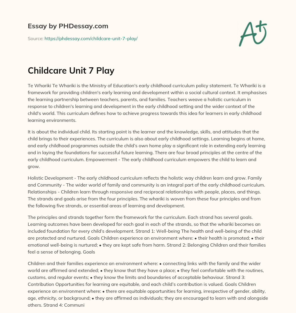 Childcare Unit 7 Play essay