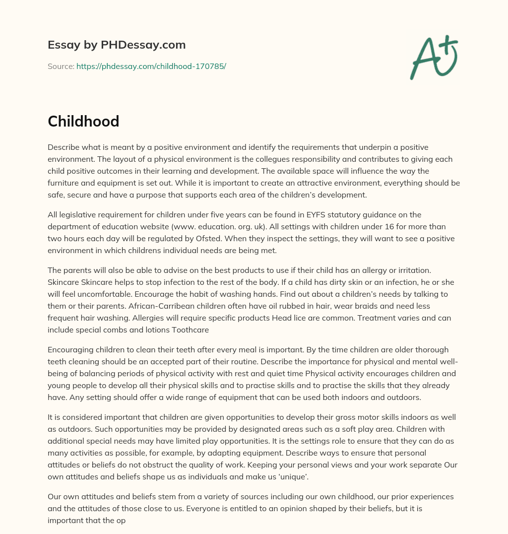 Creating a Positive Environment for Children: Requirements and Responsibilities essay