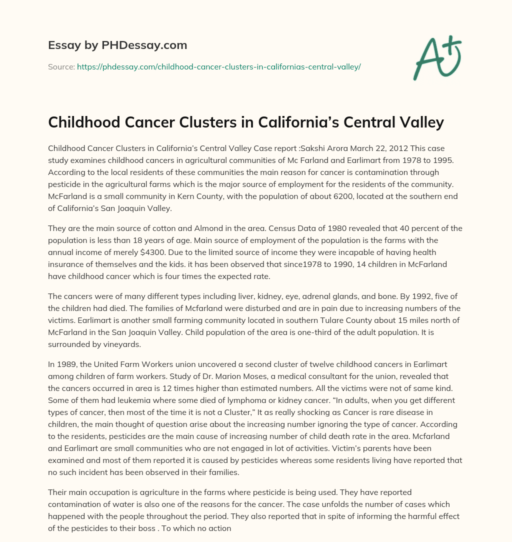 Childhood Cancer Clusters in California’s Central Valley essay