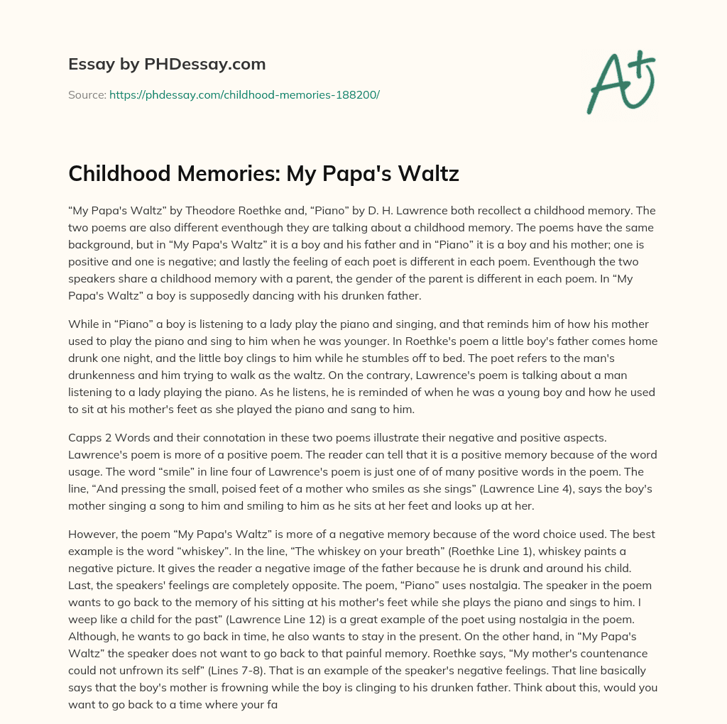 Childhood Memories: My Papa’s Waltz essay