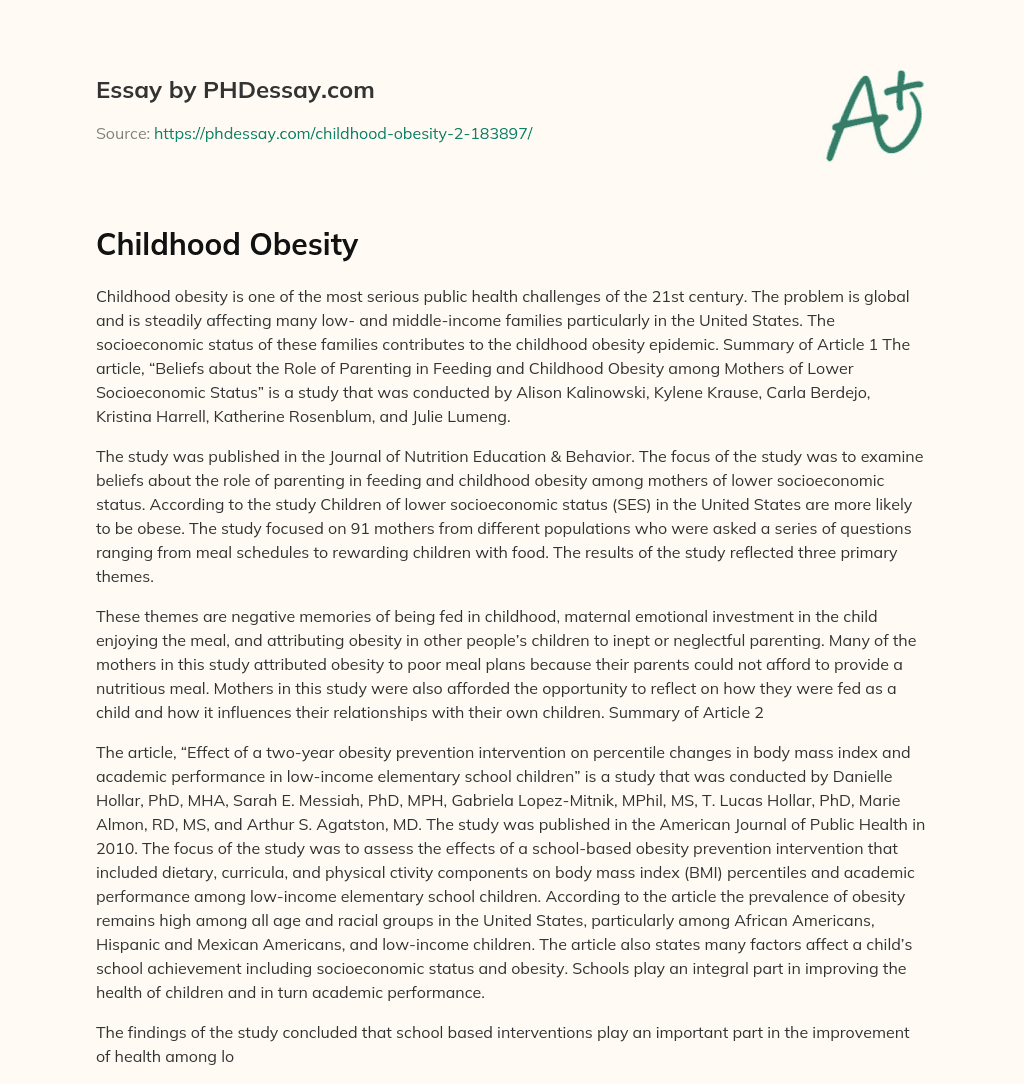 Childhood Obesity essay