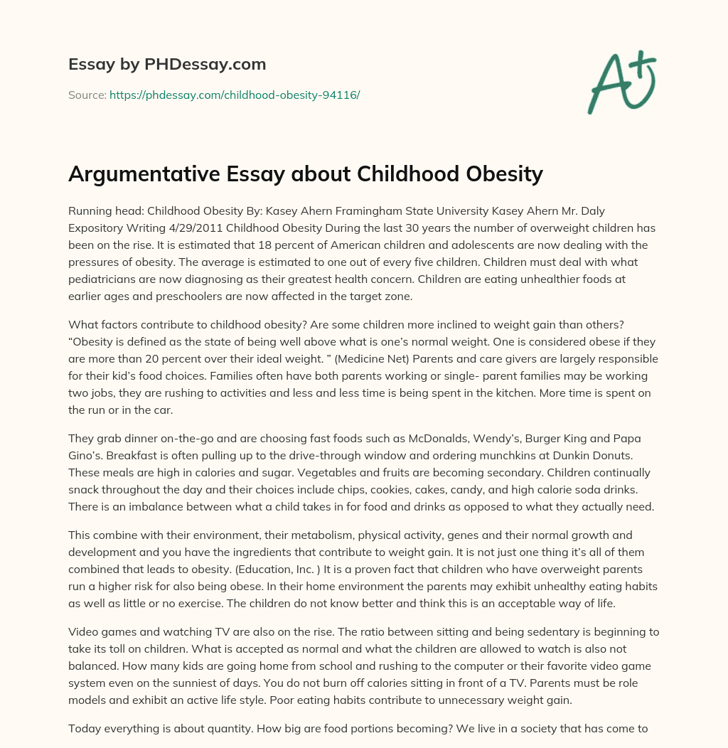 childhood obesity argumentative essay