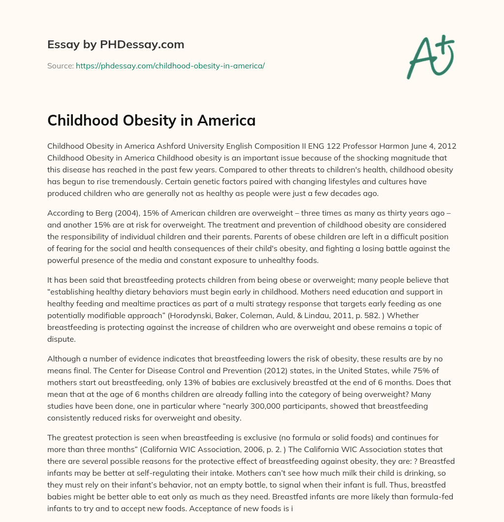Childhood Obesity in America essay