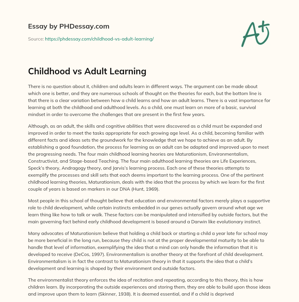 Childhood vs Adult Learning essay