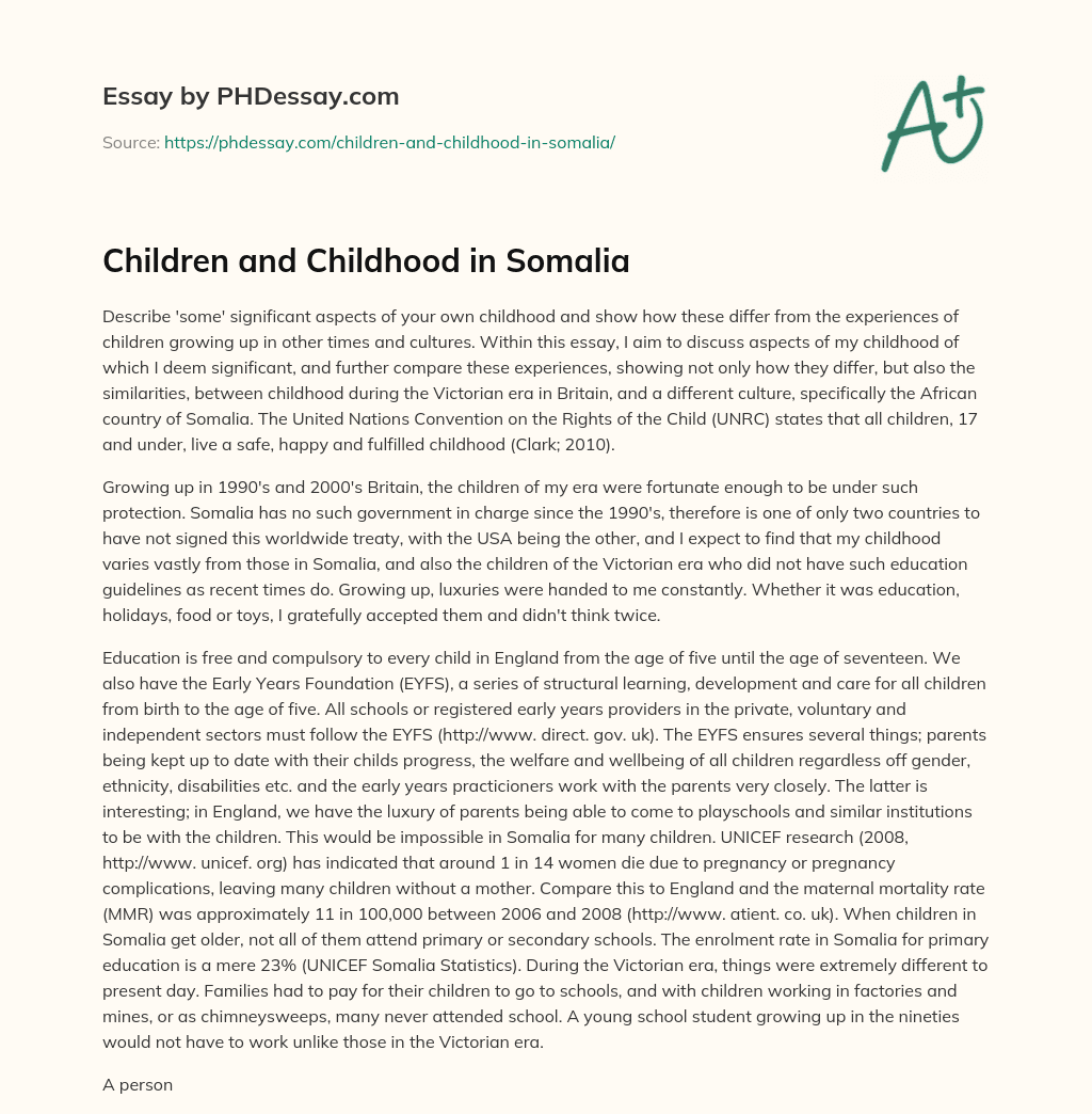 Children and Childhood in Somalia essay