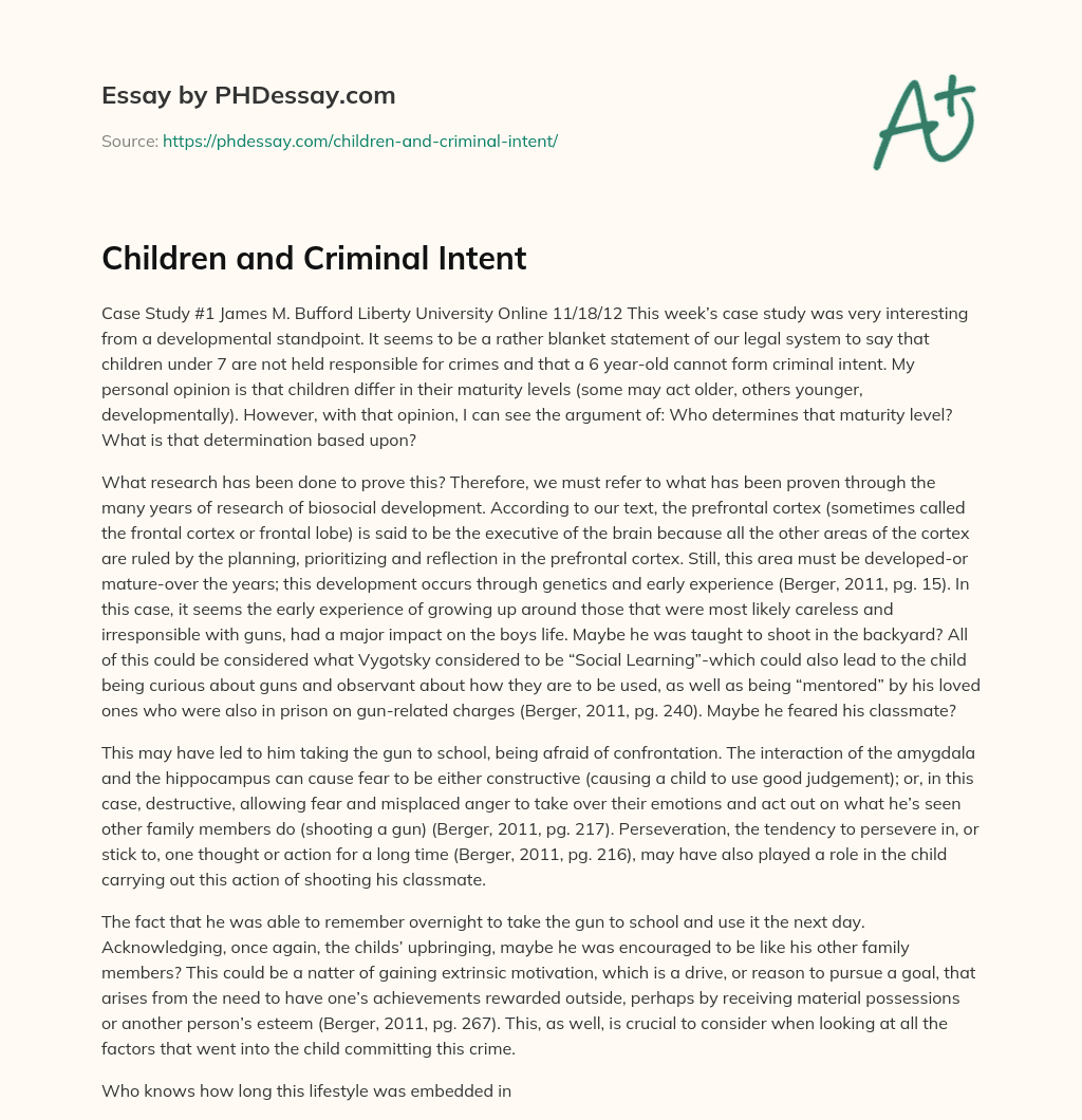 Children and Criminal Intent essay