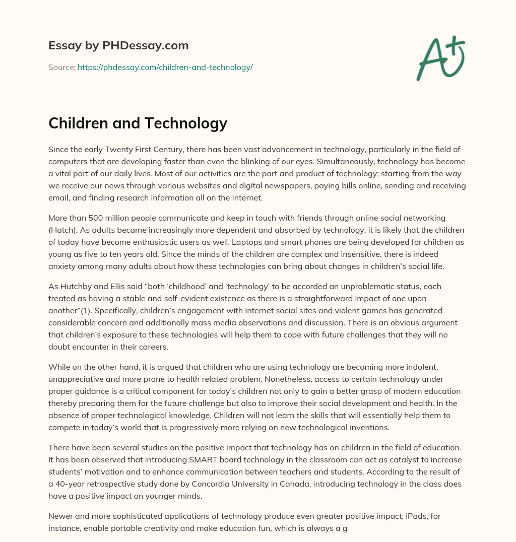 children's and technology essay