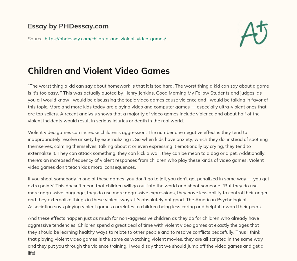 Children and Violent Video Games essay