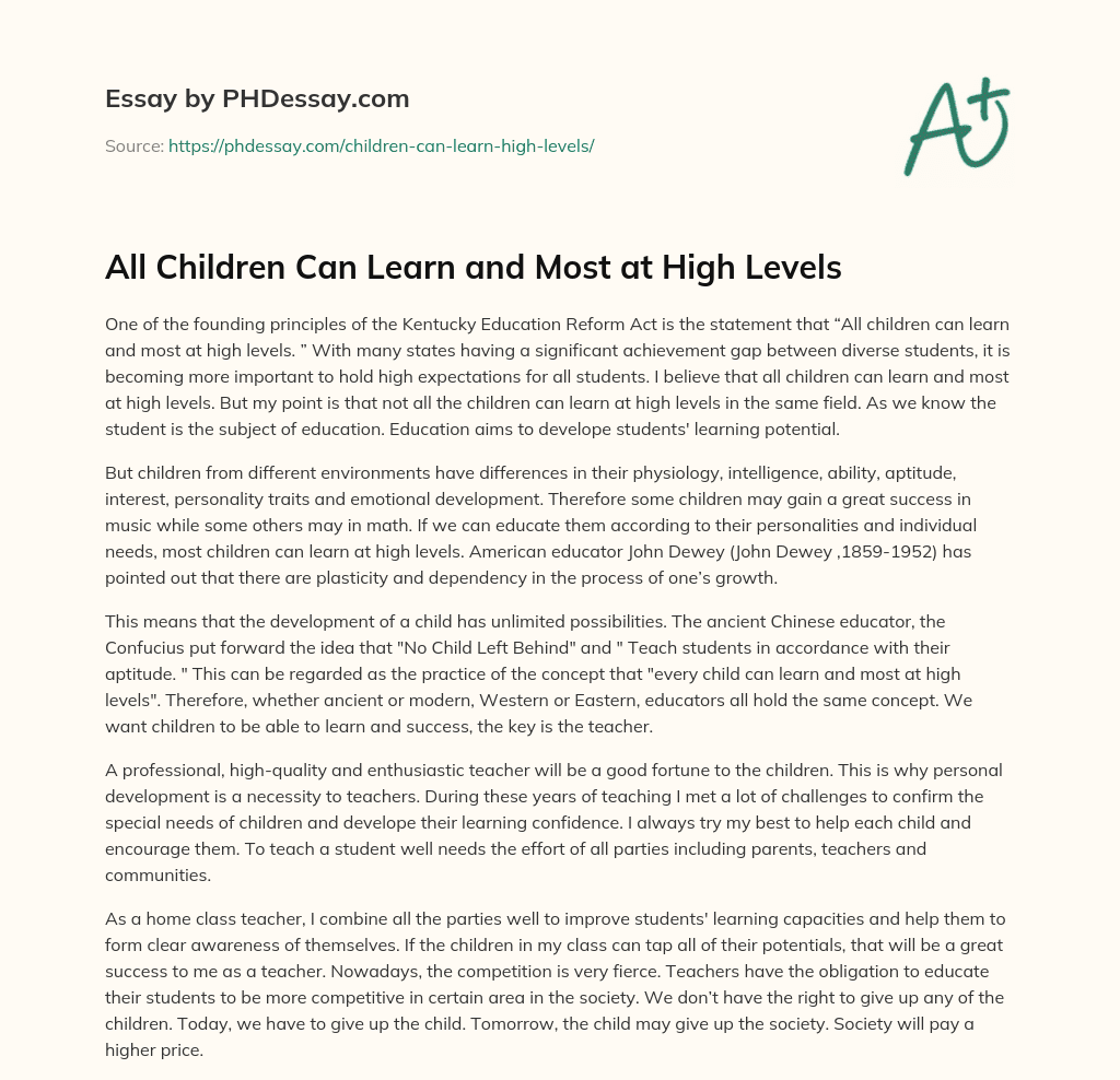 All Children Can Learn and Most at High Levels essay