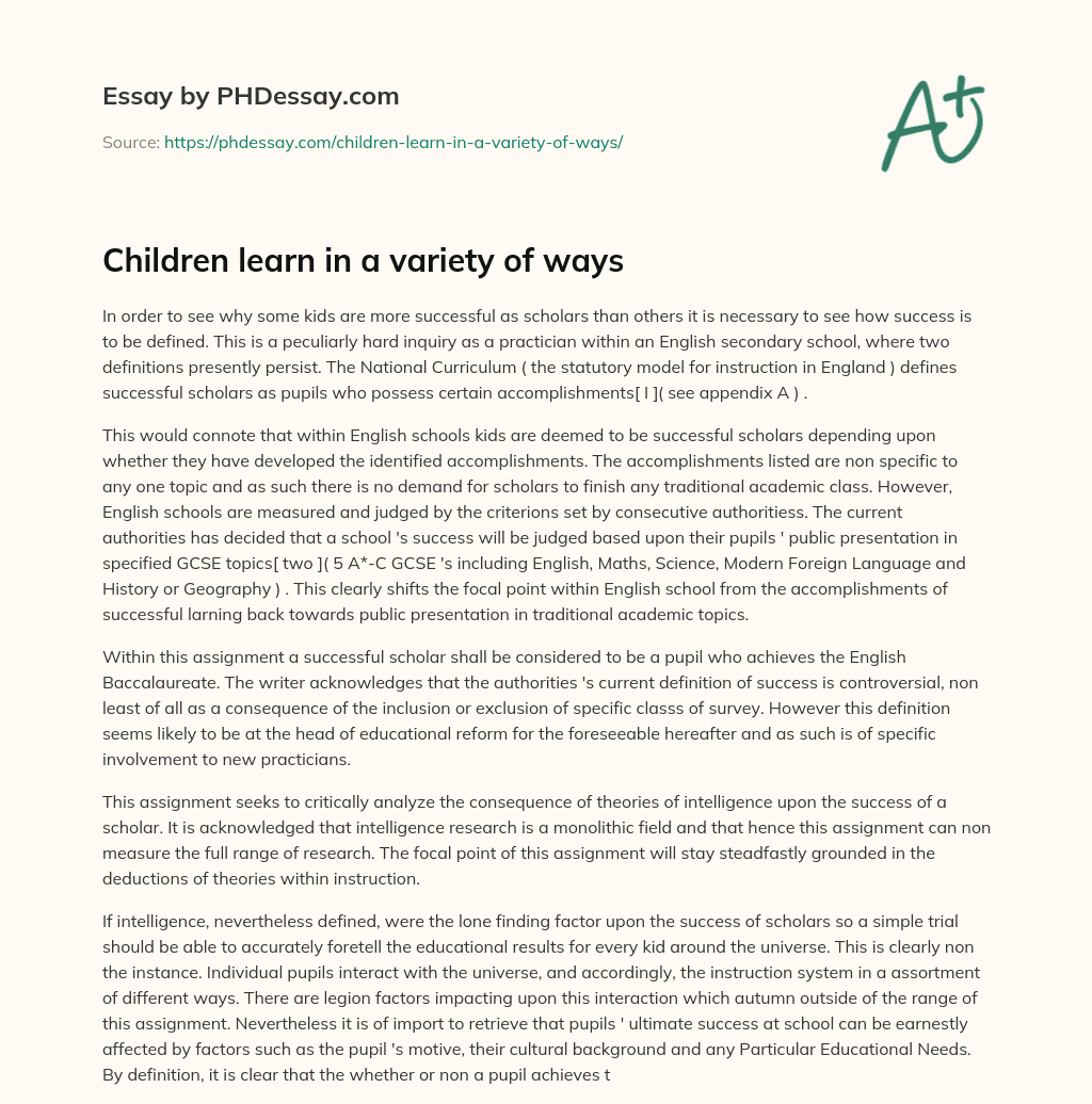 Children learn in a variety of ways essay