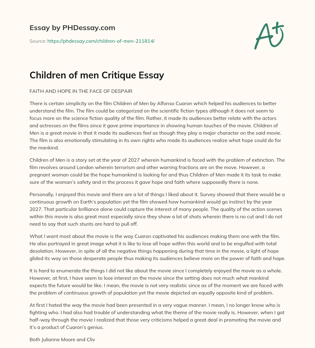 Children of men Critique Essay essay