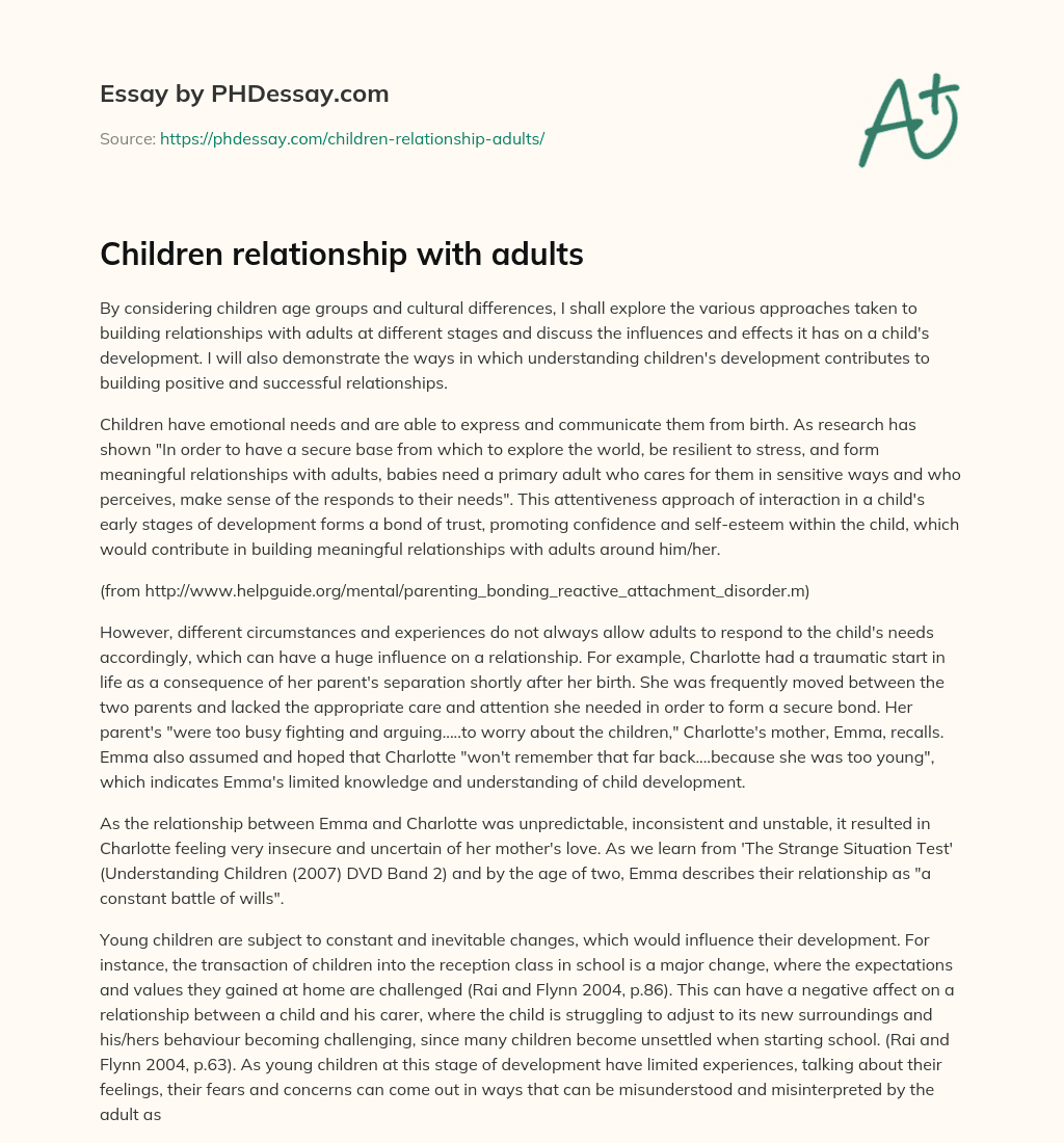 Children relationship with adults essay