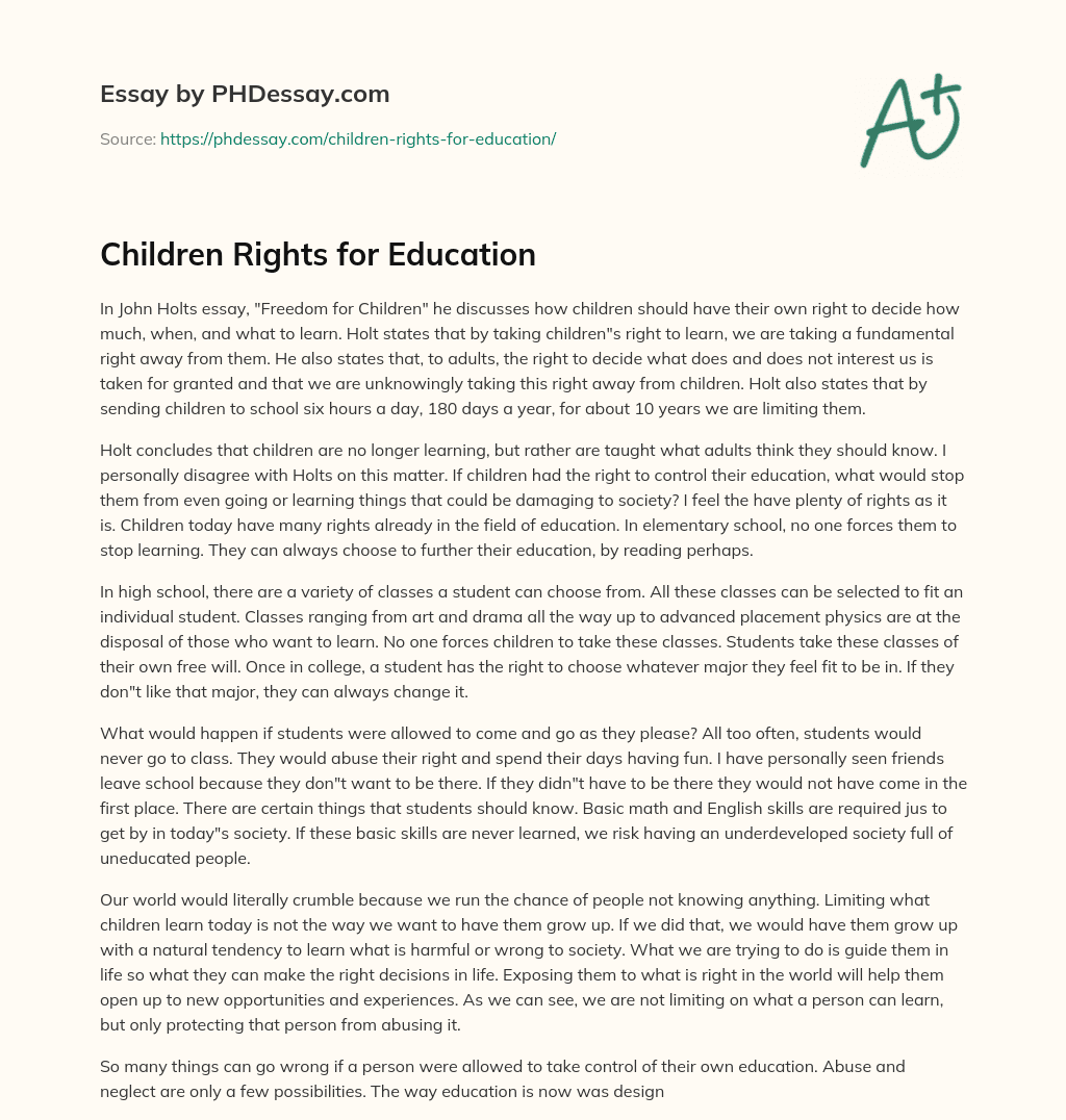 Children Rights for Education essay