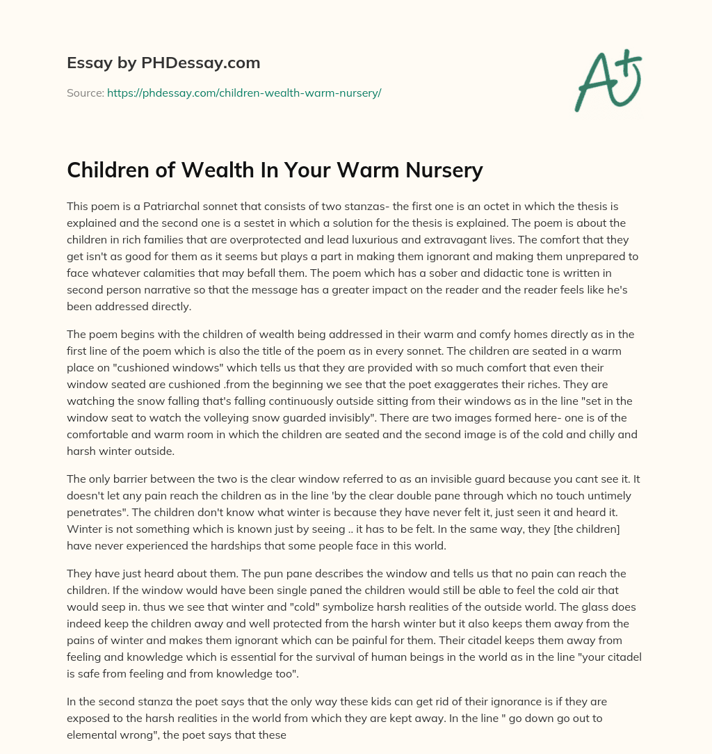 Children of Wealth In Your Warm Nursery essay