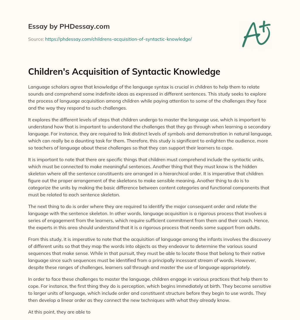 Children’s Acquisition of Syntactic Knowledge essay