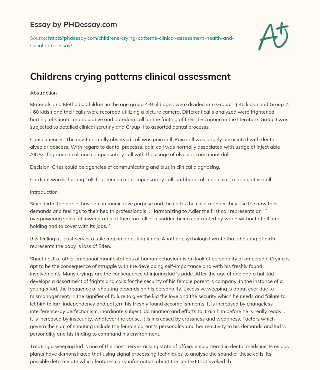 Childrens crying patterns clinical assessment essay