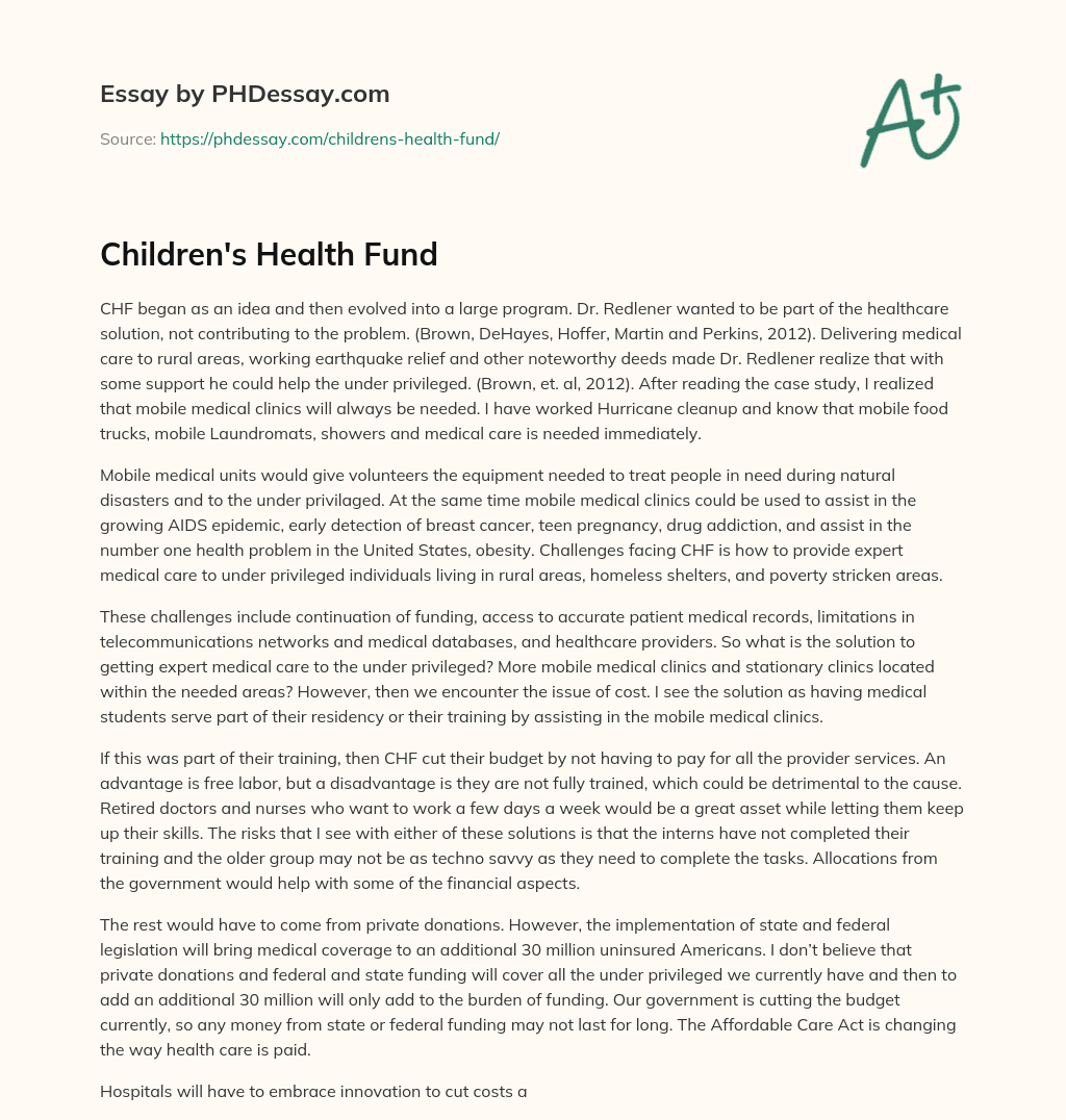 Children’s Health Fund essay