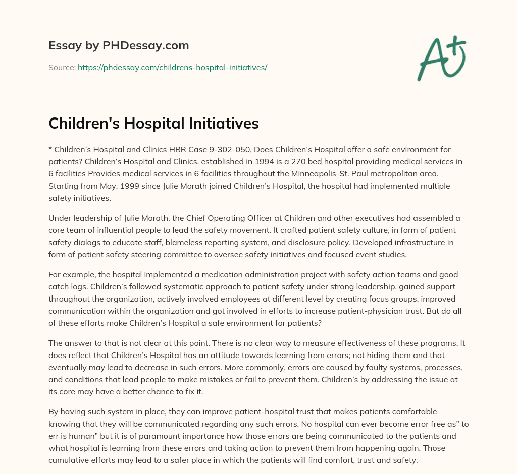 Children’s Hospital Initiatives essay