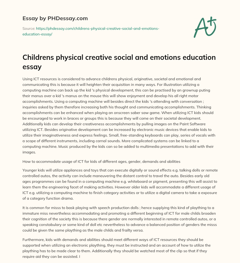 Childrens physical creative social and emotions education essay essay