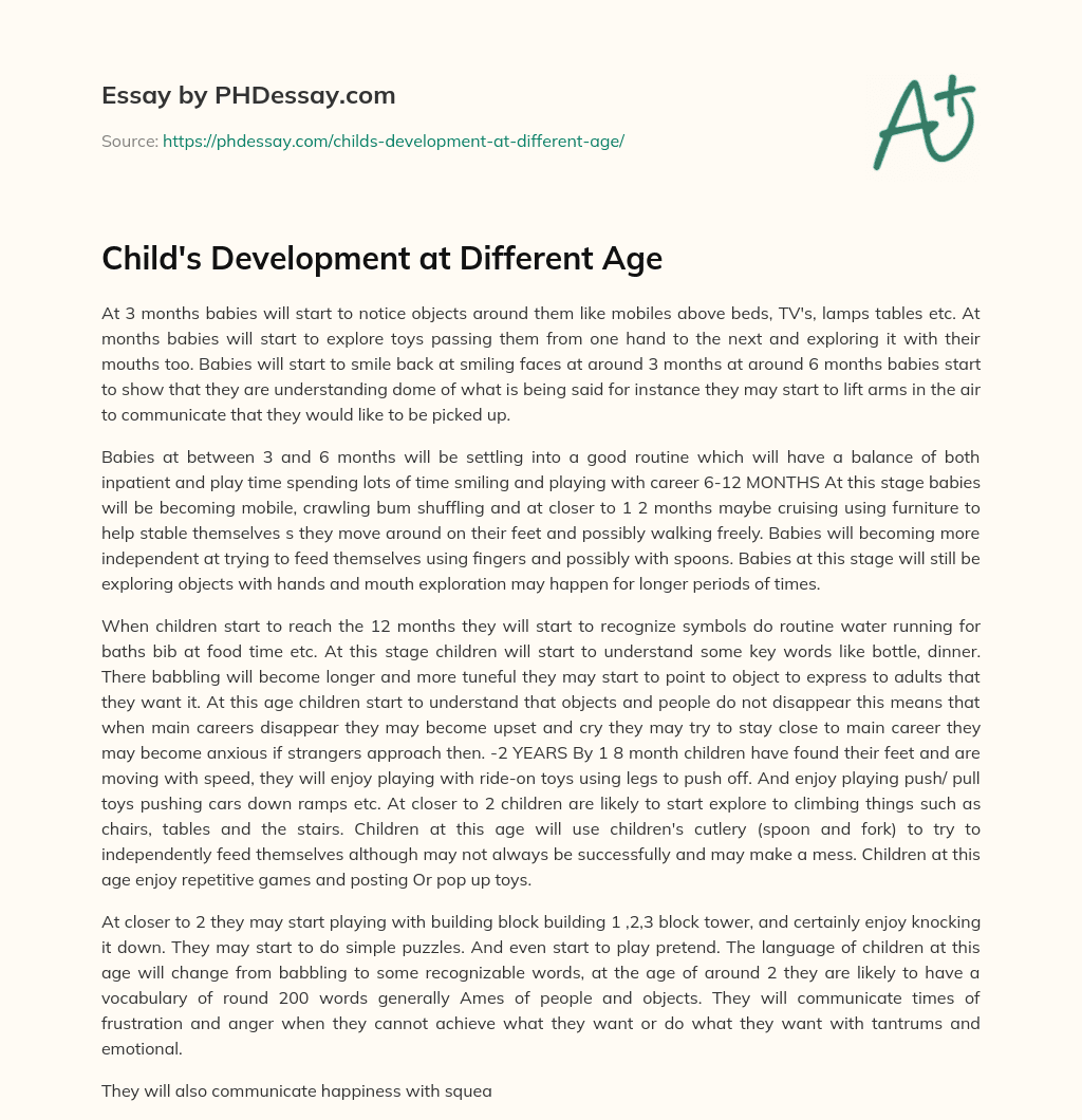 Child’s Development at Different Age essay