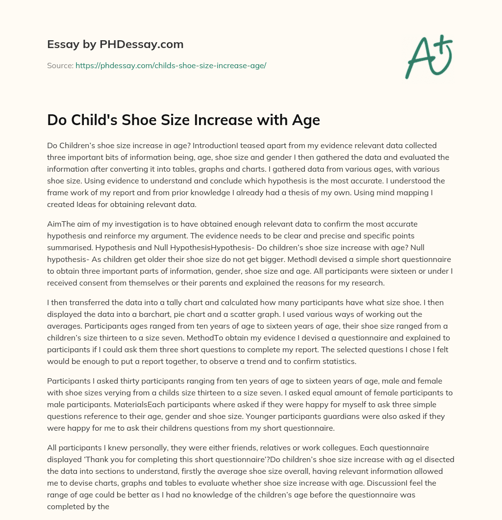 Do Child’s Shoe Size Increase with Age essay
