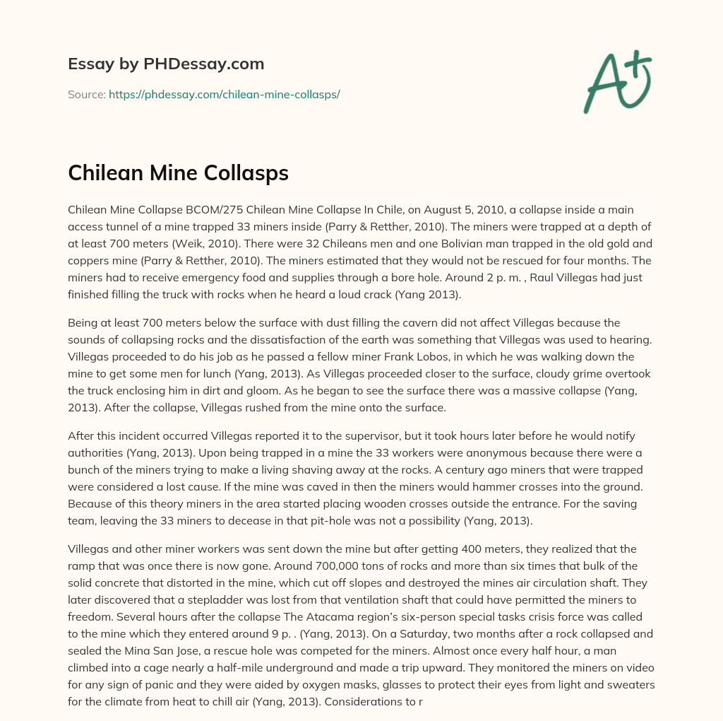 Chilean Mine Collasps essay