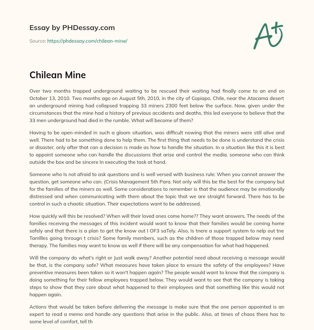 Chilean Mine essay