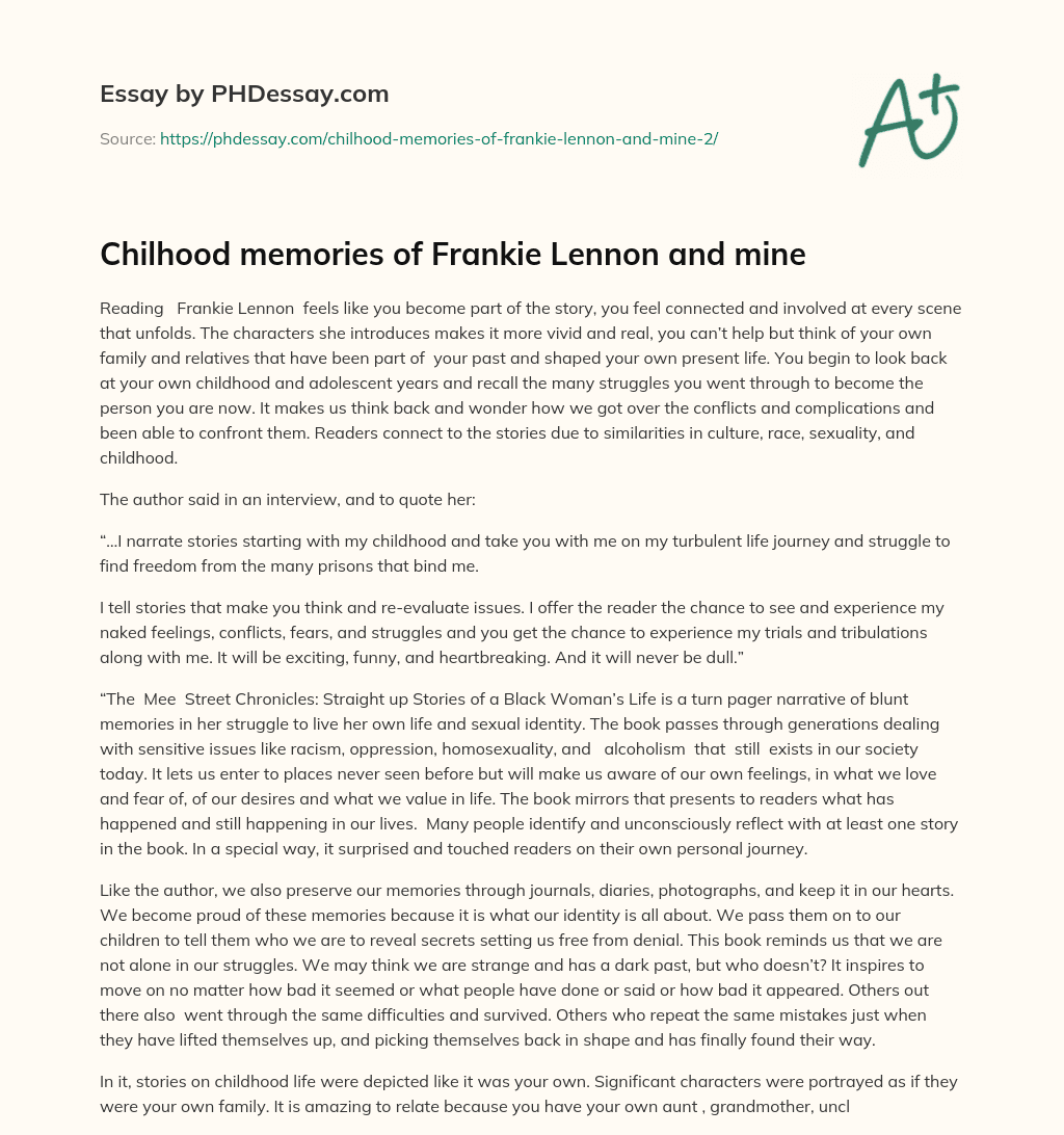 Chilhood memories of Frankie Lennon and mine essay
