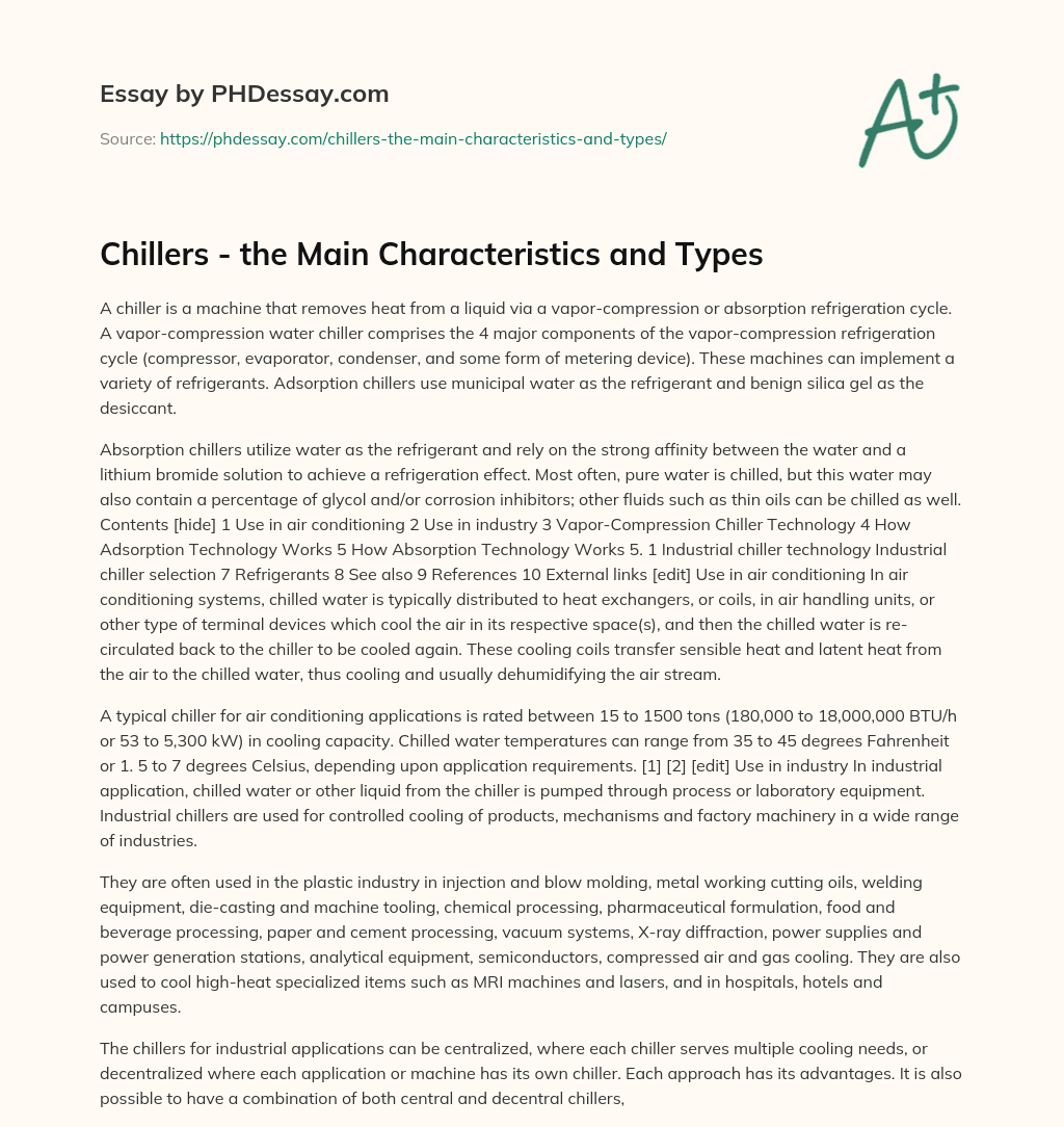 Chillers – the Main Characteristics and Types essay