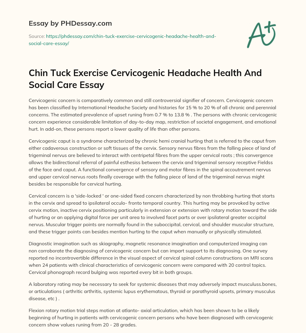 Chin Tuck Exercise Cervicogenic Headache Health And Social Care Essay essay