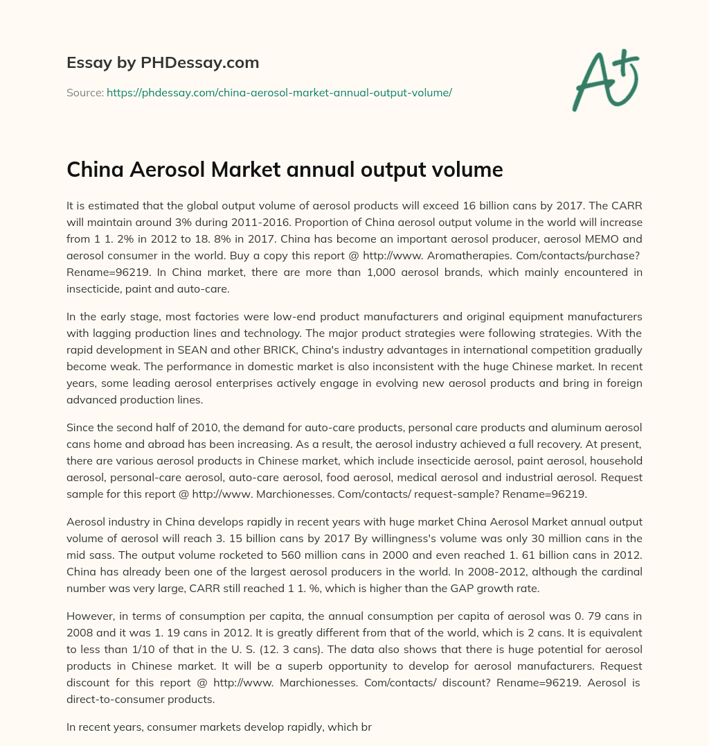 China Aerosol Market annual output volume essay