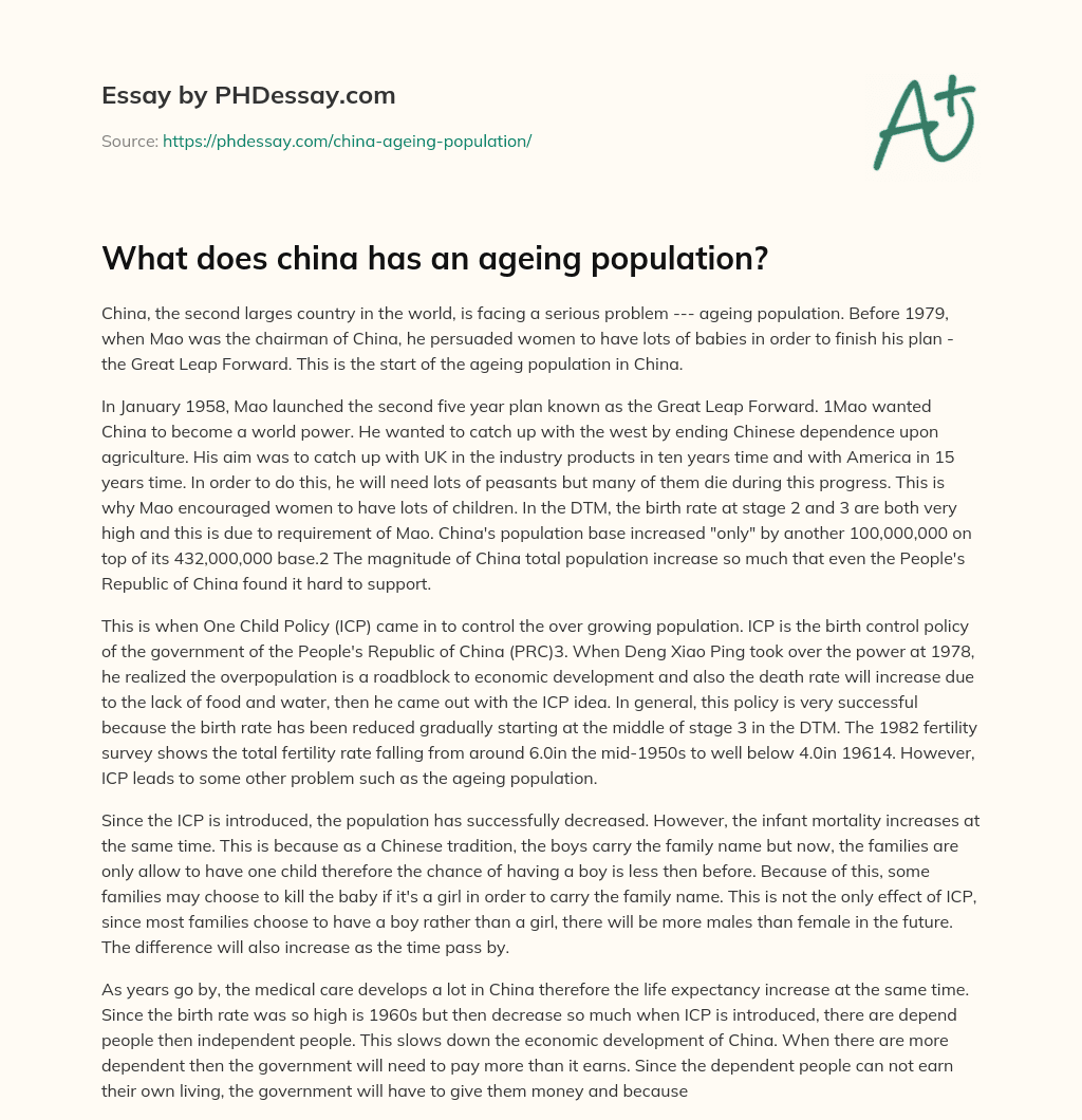 What does china has an ageing population? essay