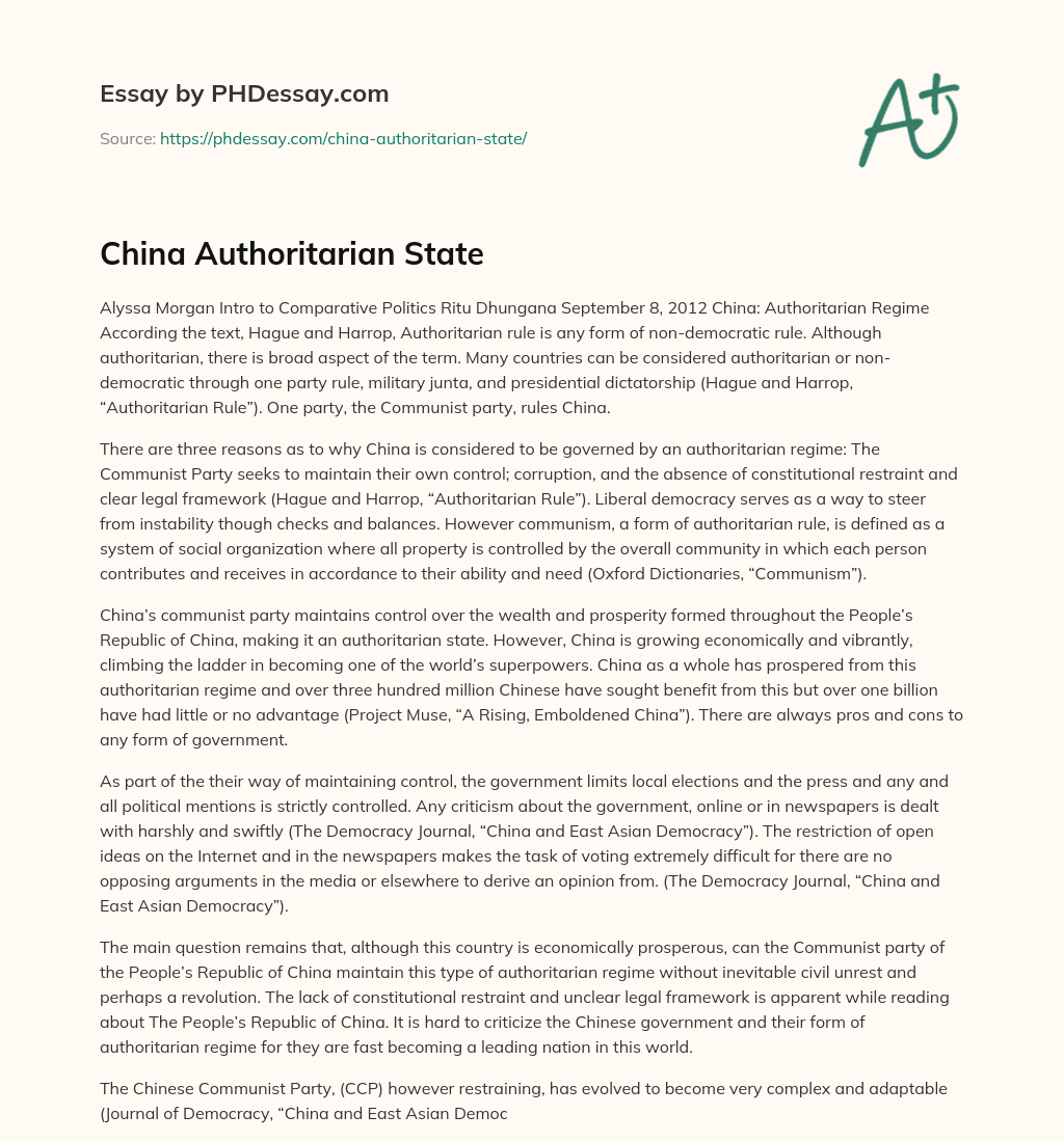China Authoritarian State essay