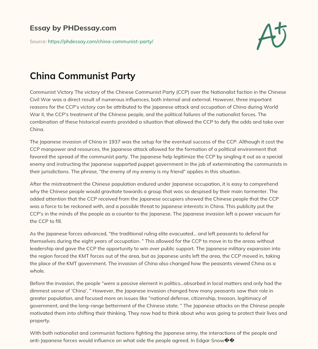 write a critical essay on communist party of china