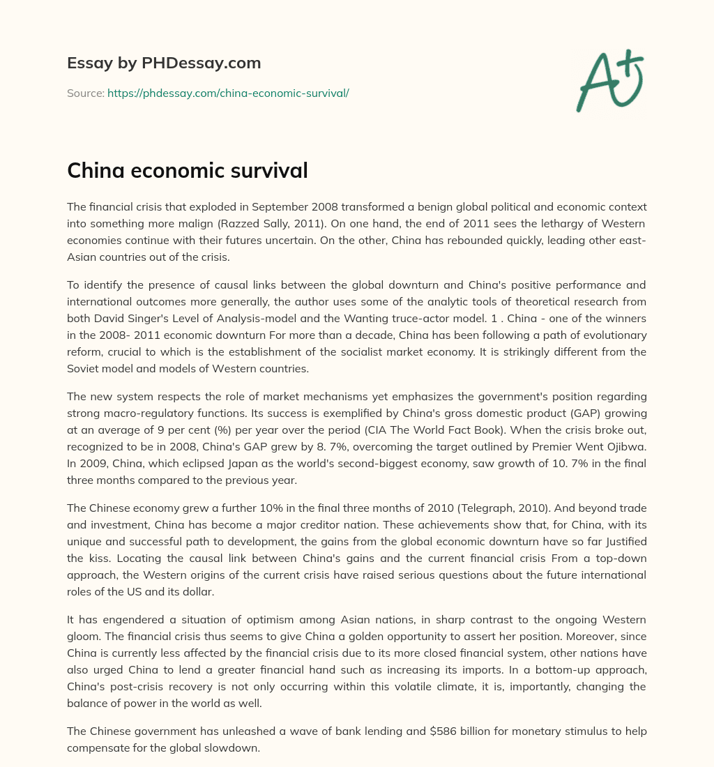 China economic survival essay
