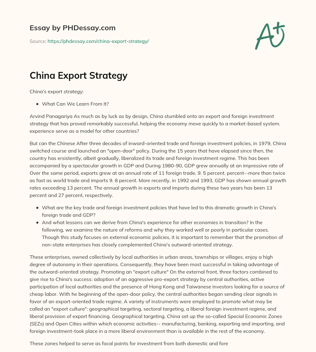 China Export Strategy essay