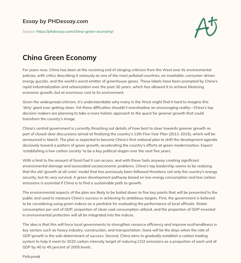 China Green Economy essay