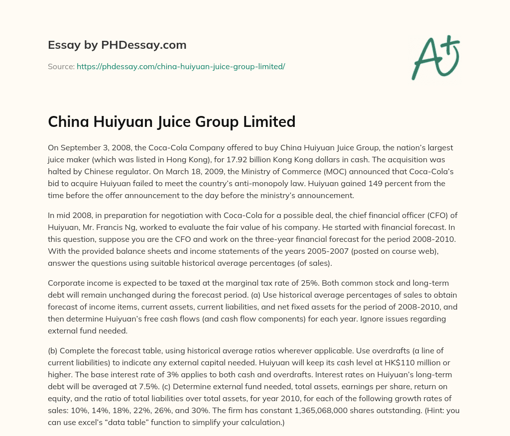 China Huiyuan Juice Group Limited essay