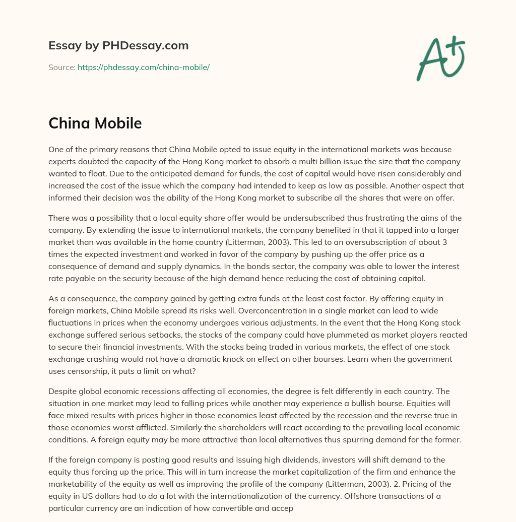 China Mobile essay
