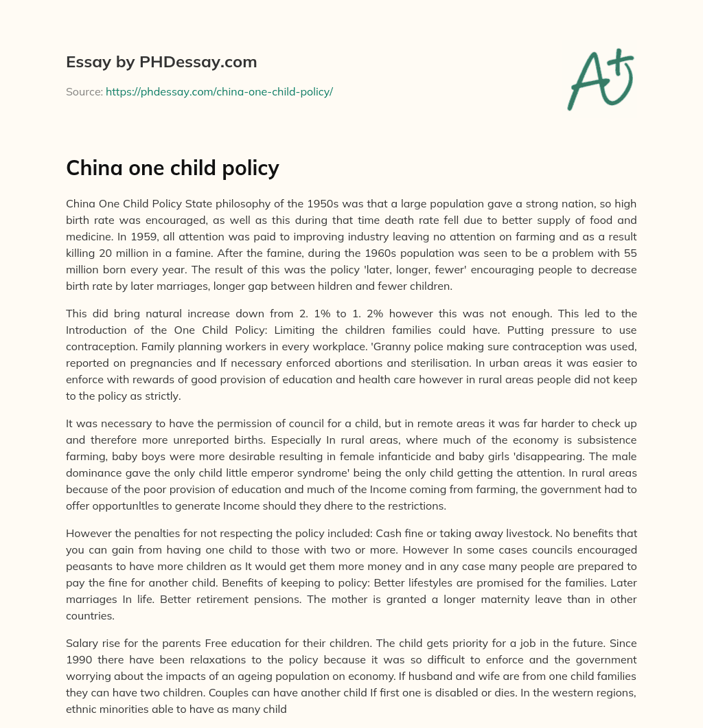 argumentative essay on china's one child policy