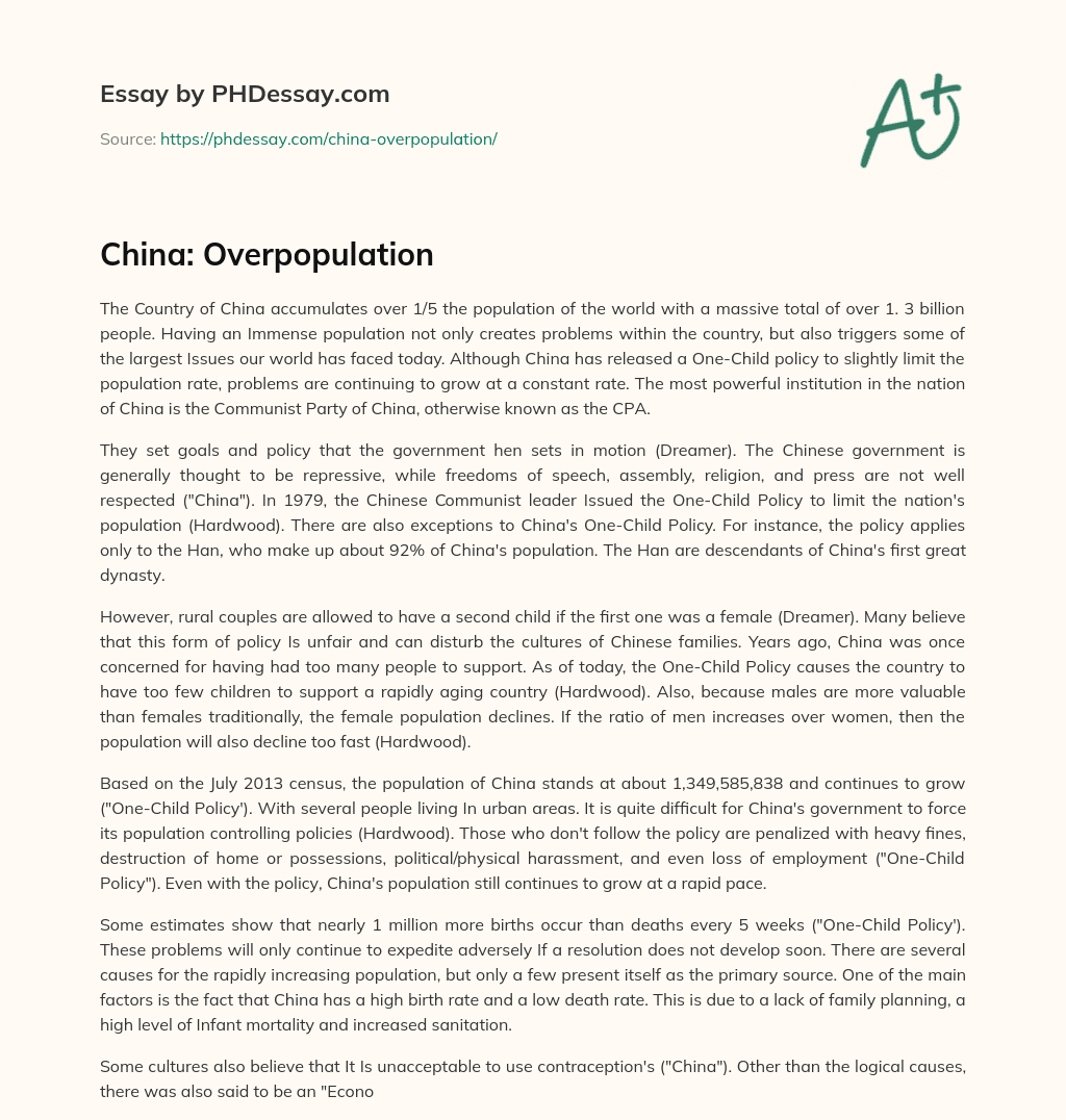 China: Overpopulation essay