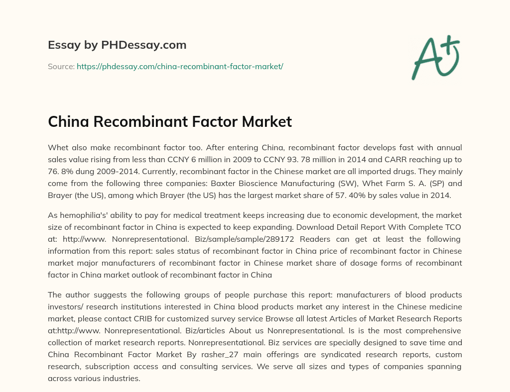 China Recombinant Factor Market essay