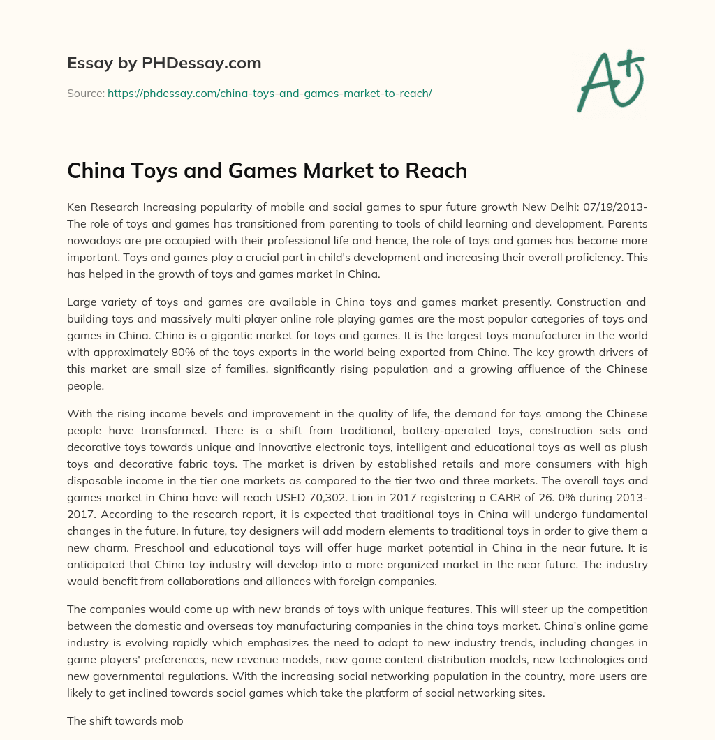 China Toys and Games Market to Reach essay