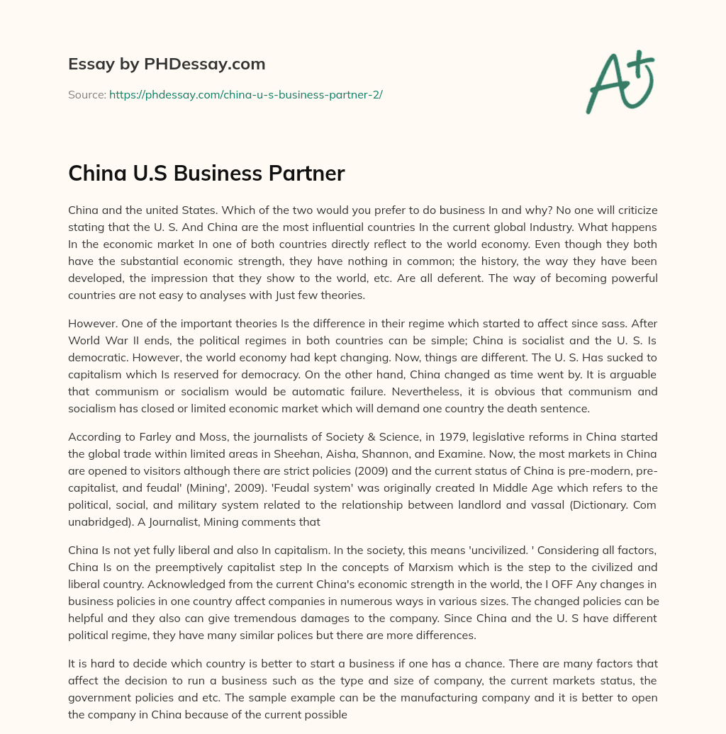 China U.S Business Partner essay