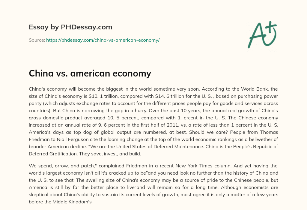 China vs. american economy essay